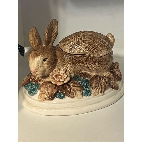 1992 Roseville Pottery Vintage Bunny Jar Salt Sugar Box 4” x 7” - Picture 1 of 7